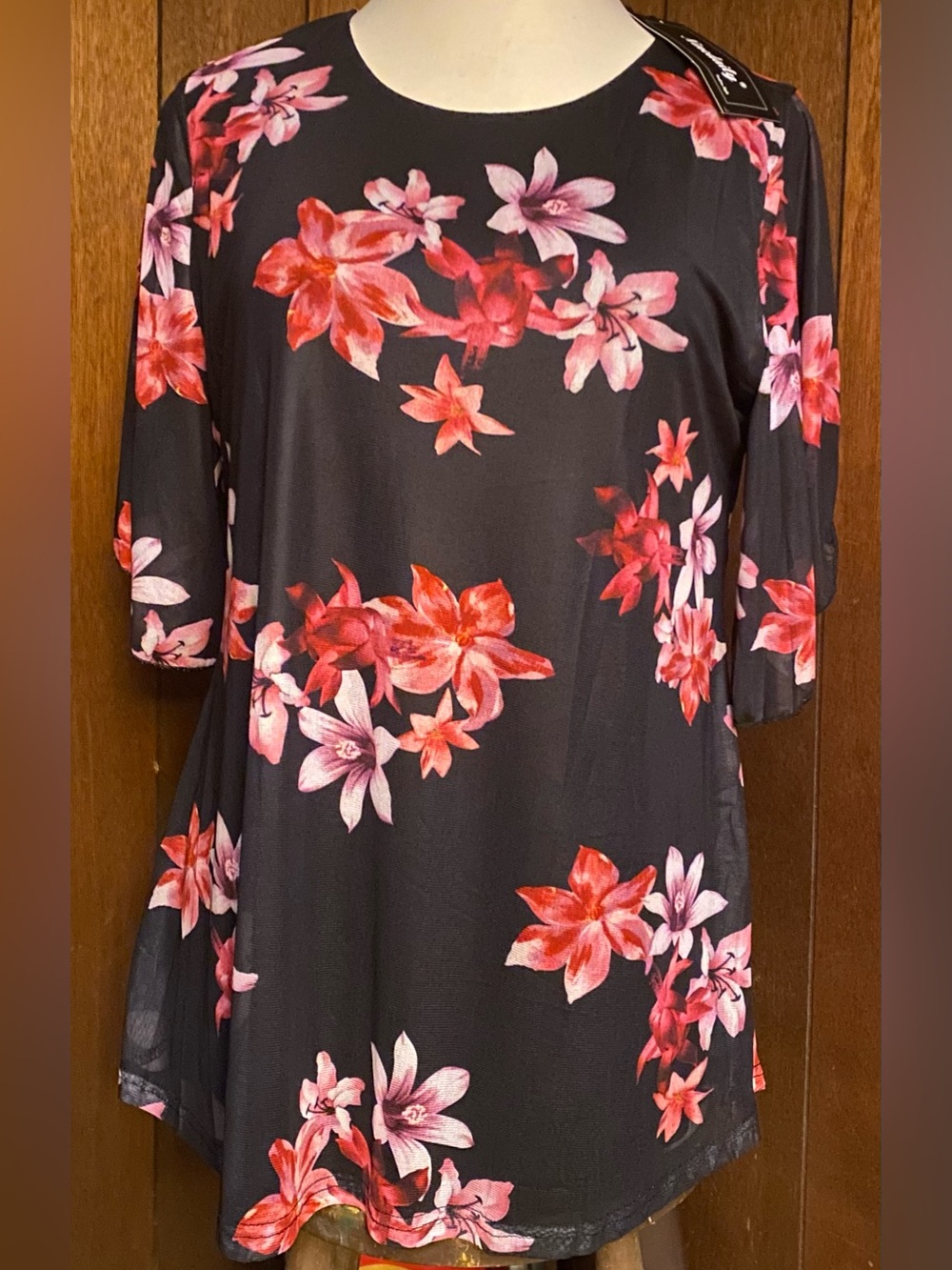 Ninedaily Floral Print 3/4 Sleeve Tunic Top NWT XXL